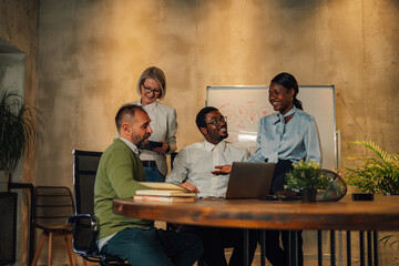 Diverse office colleagues brainstorming new ideas during a meeting