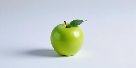 A green apple with a leaf, on a white background