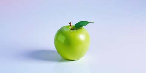 A green apple with a leaf, on a white background