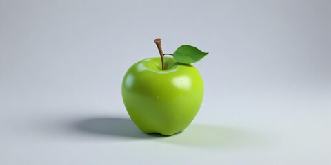 A green apple with a leaf, on a white background