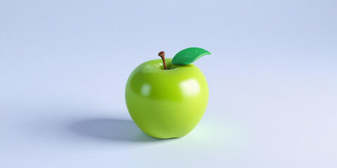 A green apple with a leaf, on a white background