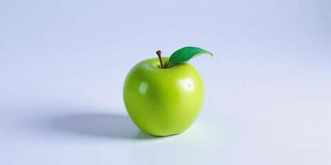 A green apple with a leaf, on a white background