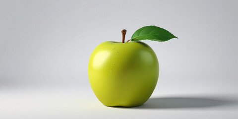 A green apple with a leaf, on a white background