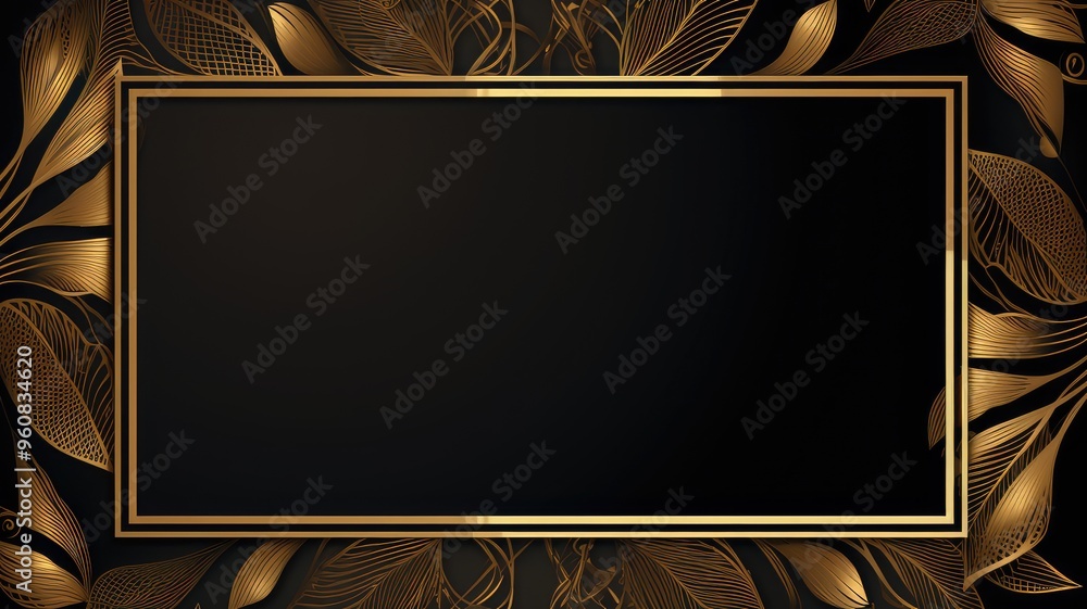Poster a decorative frame featuring intricate golden leaf patterns on a dark background, ideal for showcasi