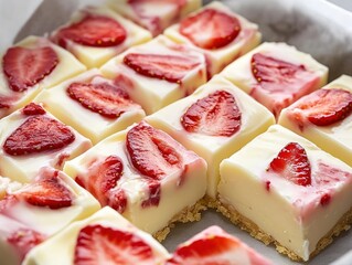 Decadent Strawberry Cheesecake Fudge Squares; A Tantalizing Treat with White Chocolate, Cream Cheese, and Strawberry Topping. Indulge in the Perfect Dessert Recipe for Every Sweet Lover