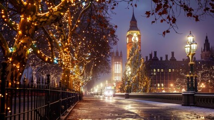Fototapeta premium Christmas tree next to Big Ben