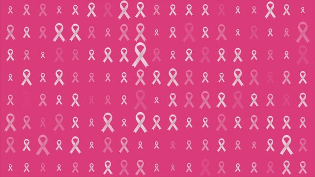 Breast cancer awareness month. Pink ribbon tapes pattern. Women healthcare abstract elegant background. Seamless looping motion design. Video animation Ultra HD 4K 3840x2160
