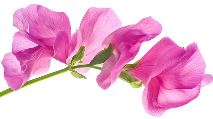 Fototapeta premium Vibrant pink sweet pea flower, isolated on a white background. Showcasing the texture and natural beauty of this botanical subject. Perfect for themes of nature, elegance, and floral design