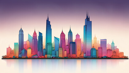 Obraz premium Illustrative color illustration of a cityscape or skyline of a distant city in a graphic style