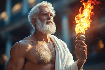 Titan of fire: An illustration of Prometheus, the Greek Titan defiance of the gods by bringing fire to humans, representing the profound impact on technology and the advancement of civilization
