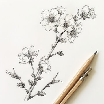 flower, cherry, Japan, floral, vector, nature, illustration, pattern, plant, drawing, leaf, art, vintage, decoration, sketch, branch, design, flowers, blossom, summer, spring, black, rose, garden, bea