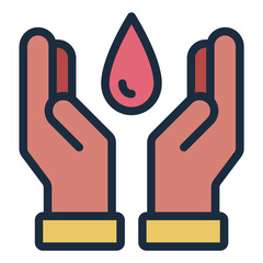 Hand and blood icon for blood donation.