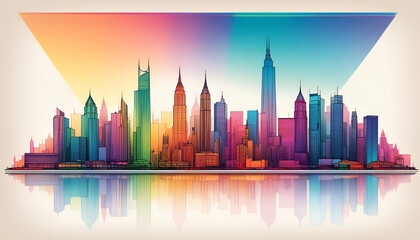 Obraz premium Illustrative color illustration of a cityscape or skyline of a distant city in a graphic style