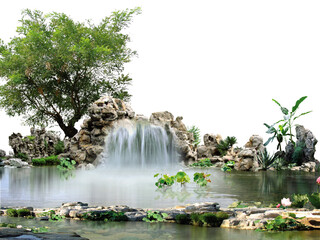 Oasis Garden Waterfall in the park transparent background