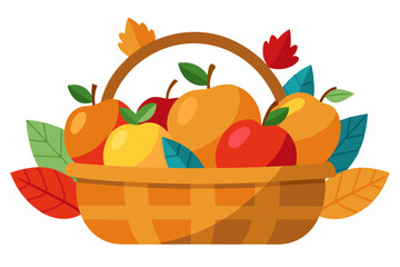 Vibrant Autumn Harvest- Woven Basket Filled with Colorful Apples and Persimmons