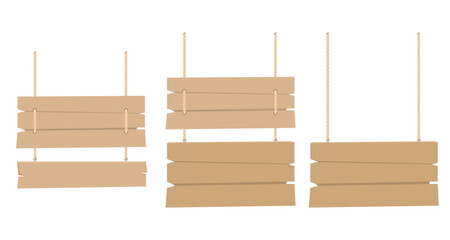 Wood signboard plank with rope vintage element flat style, vector illustration.	