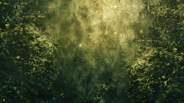 Atmospheric green and brown textured background with light effects flora details