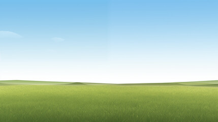 Fototapeta premium Bright Grass Field Under Clear Blue Sky Peaceful Scenic View