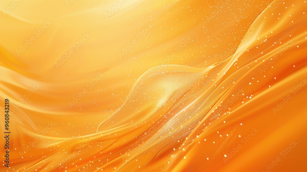 Poster abstract orange fluid background with glittering particles and wavelike patterns