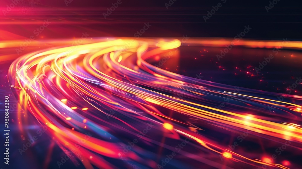 Poster dynamic colorful light trails with glowing effect on dark background