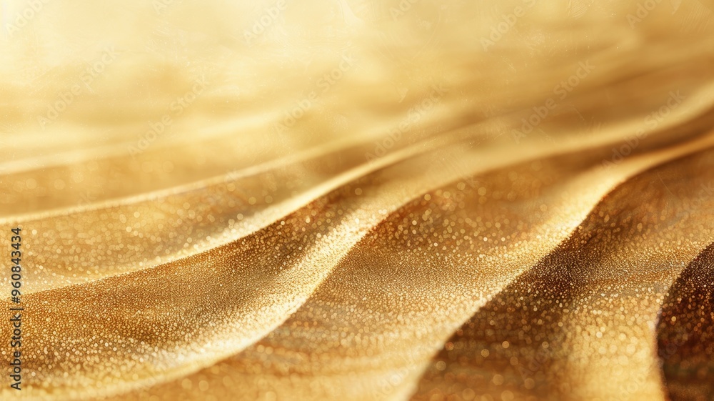 Poster close-up of golden fabric with shimmering texture and wavy patterns
