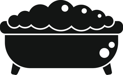 Simple vector icon of a bathtub full of water and soap foam creating bubbles