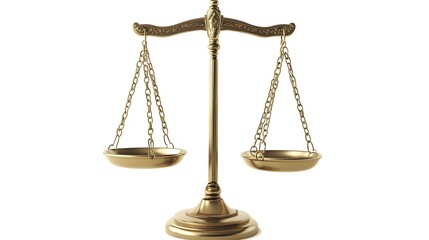 Golden Scales of Justice isolated on a white background, representing fairness, law, balance, and equality.Ideal for legal, judicial, or business-related concepts