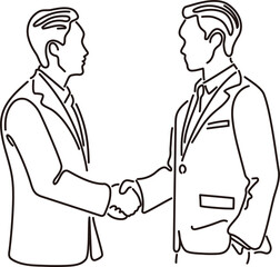 握手をするビジネスマン　ビジネス　人物　線画　手描き　シンプル　イラスト