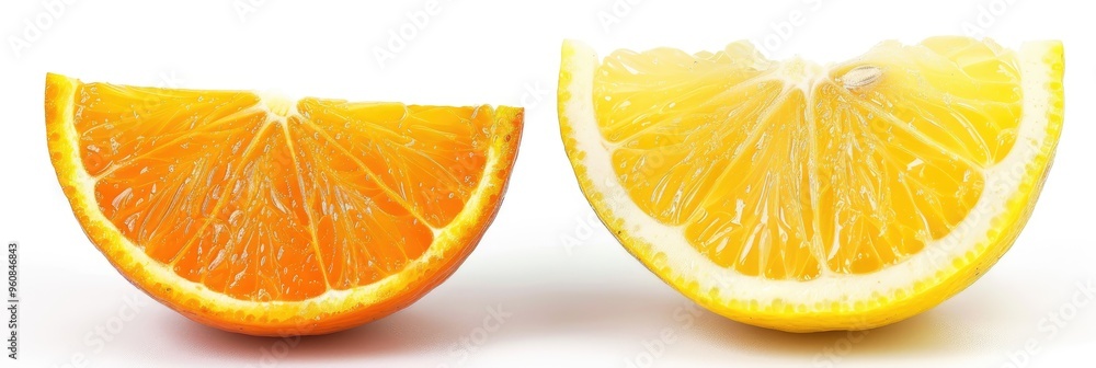 Poster a segment of lemon and orange that has been sliced.