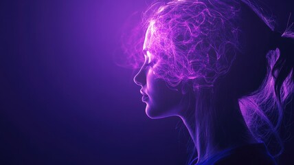 Obraz premium Side profile of woman with digital neon lights on her hair