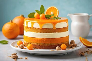 An image of Orange cake on a white plate
