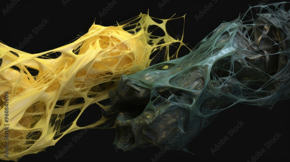 Fototapete a digital rendering of intertwined organic structures, resembling fibers or tendrils in contrasting 