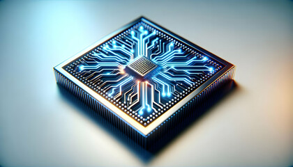 3D Abstract AI Chip with Neural Circuits on Isolated White Background - Digital Representation of Glowing AI Chip with Intricate Neural Circuits, Symbolizing Advanced Artificial Intelligence Technolog
