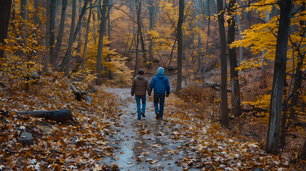 Fototapeta premium Forest Path in Autumn Colorful landscape of forest in autumn season.