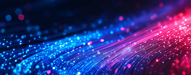 Obraz premium Abstract background with fiber optic cables, blue and red colors. Digital line composition