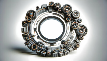 3D Futuristic Gear Border with Rotating Elements and Copy Space Concept