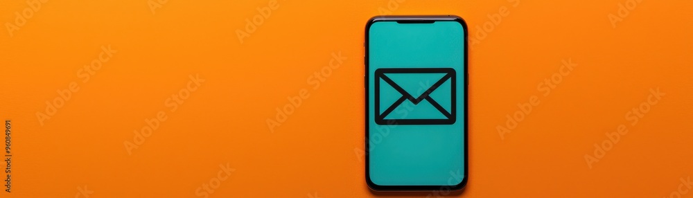 Aufkleber a smartphone displaying an envelope icon on a vibrant orange background, symbolizing communication a