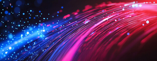 Obraz premium Abstract background with fiber optic light and digital data connection concept, red blue colors