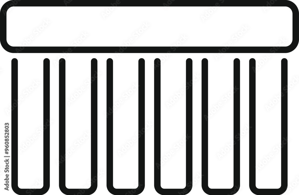 Poster simple black line art icon of window blinds hanging from a window frame