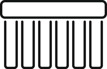 Simple black line art icon of window blinds hanging from a window frame