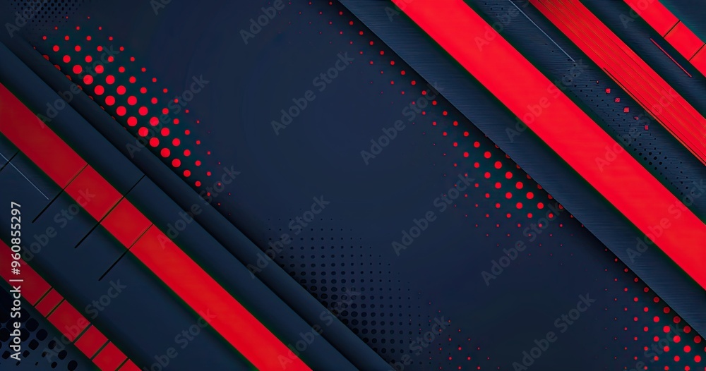 Poster a dynamic abstract background featuring diagonal red and navy blue stripes with dotted patterns, ide