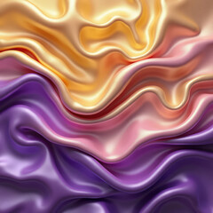 Fototapeta premium Background with 3d Gold Bright Wave and Purple Gradient Silk Fabric texture