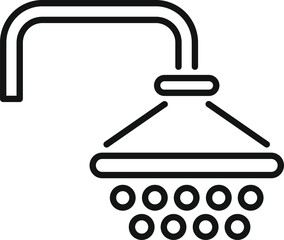 Simple outline vector of a shower head pouring water drops, perfect for depicting bathroom hygiene