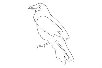 Crow design in one continuous line art drawing vector illustration
