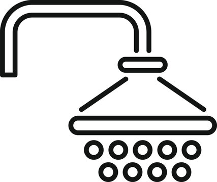 recommend clip art: Simple outline vector of a shower head pouring water drops, perfect for depicting bathroom hygiene