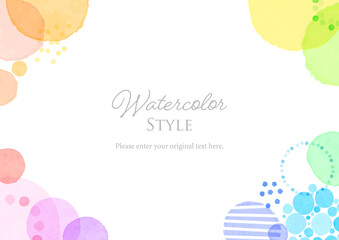 おしゃれな水玉と花の水彩フレーム虹色