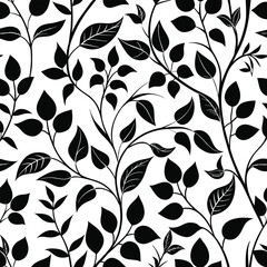 This seamless pattern features delicate black colored leaf vines on a light backdrop ideal for enhancing various design applications including textiles