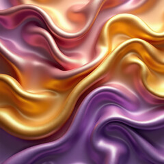 Obraz premium Background with 3d Gold Bright Wave and Purple Gradient Silk Fabric texture