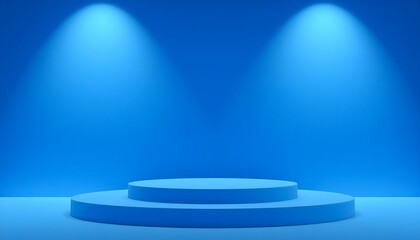 Blue and white podium pedestal with matte colour background. Style-38