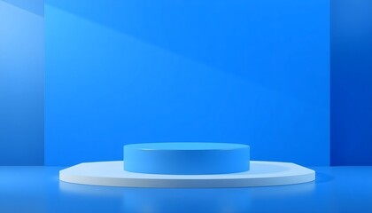 Blue and white podium pedestal with matte colour background. Style-25